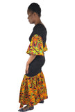 Kente Trim Black Long Smocked Mermaid/Fish Tail Dress