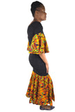Kente Trim Black Long Smocked Mermaid/Fish Tail Dress