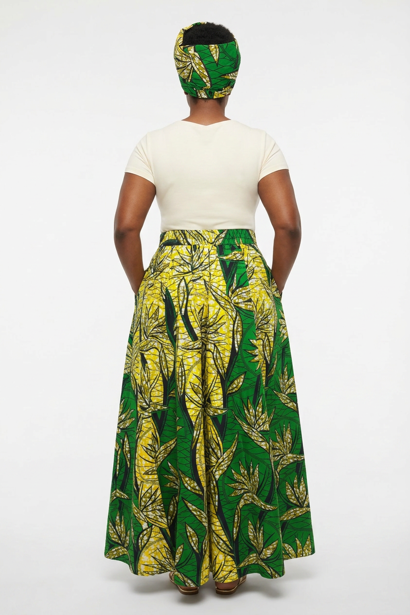 Green Floral Maxi Skirt & handbag Set