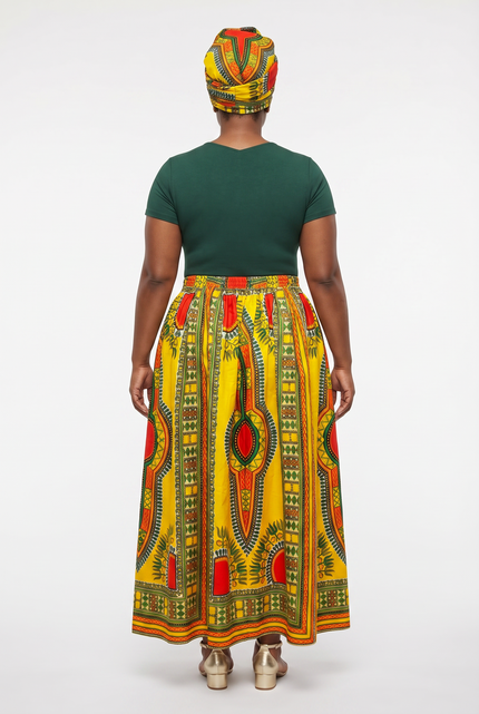 Yellow Dashiki Maxi Skirt & Handbag Set