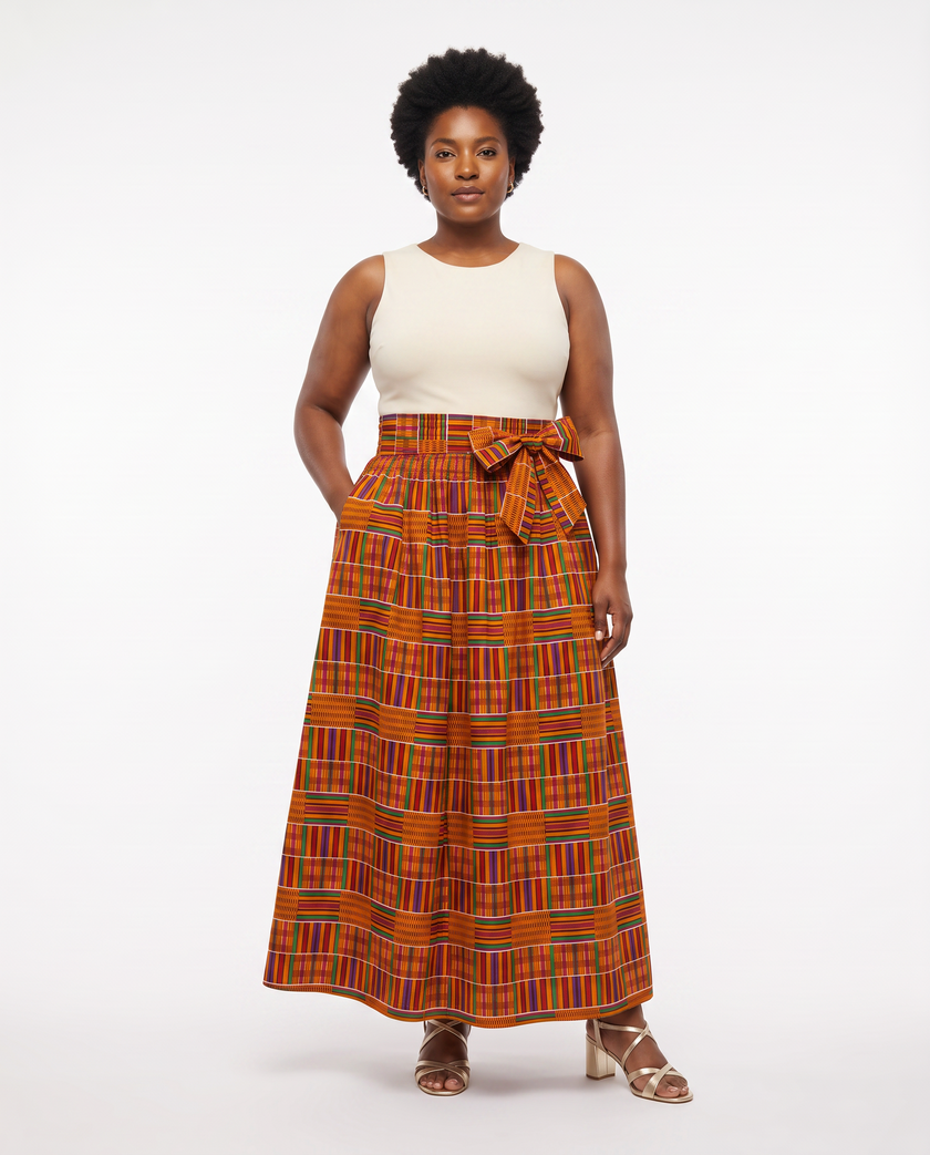 Abeni Sunset Kente Bow-Waist Maxi Skirt
