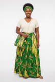 Green Floral Maxi Skirt & handbag Set