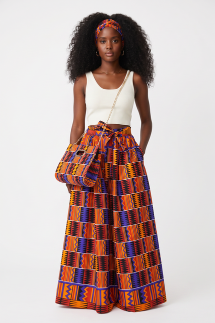 Royal Blue & Orange Kente Maxi Skirt Set