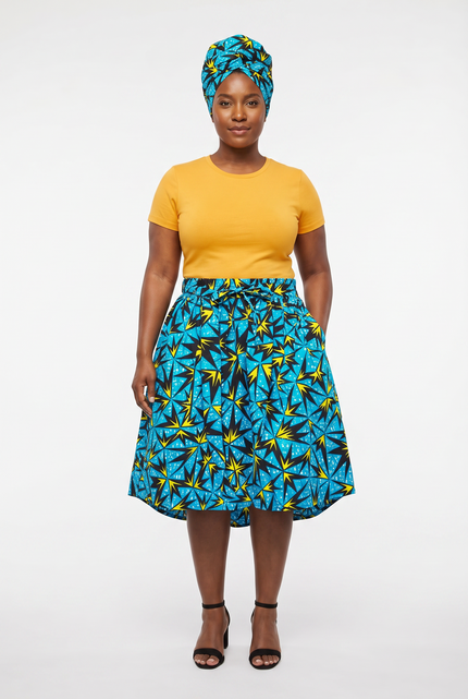 The Blue Starburst Elastic Knee-length Skirt