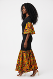 Kente Trim Black Long Smocked Mermaid/Fish Tail Dress