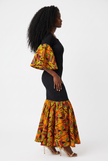 Kente Trim Black Long Smocked Mermaid/Fish Tail Dress