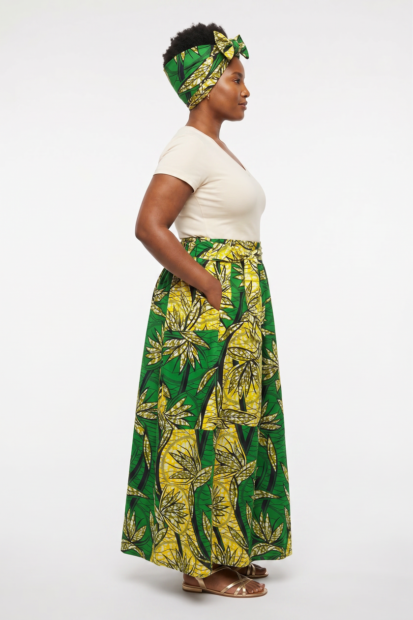 Green Floral Maxi Skirt & handbag Set