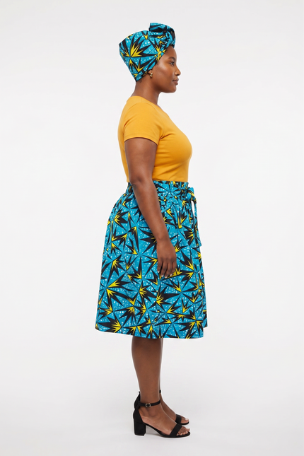 The Blue Starburst Elastic Knee-length Skirt